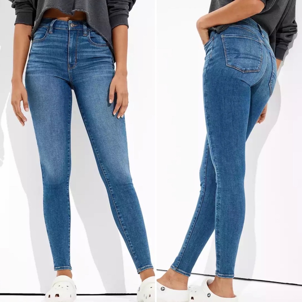 American Eagle Super High Rise Jegging 10 skinny jeans stretch blue denim